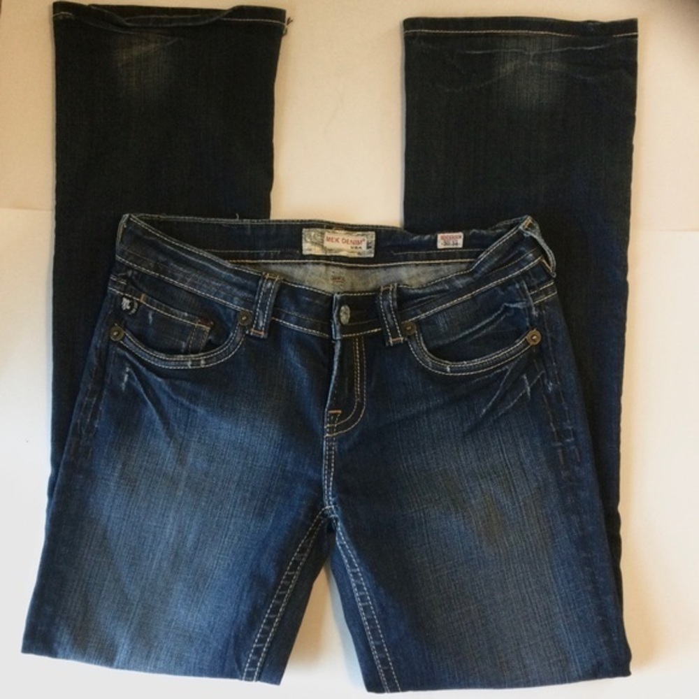 MEK DENIM Blue Women's Jeans Boot Cut Distressed Size 30/34